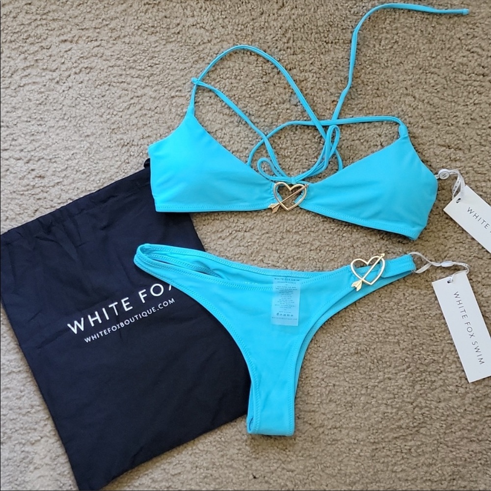 White Fox Boutique Turquoise Heart Accent Bikini 3 piece Set